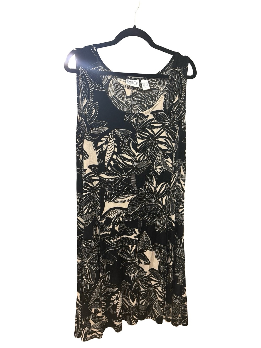 Chico's Travelers Black & White Botanical Print Sleeveless Midi Dress Size 3